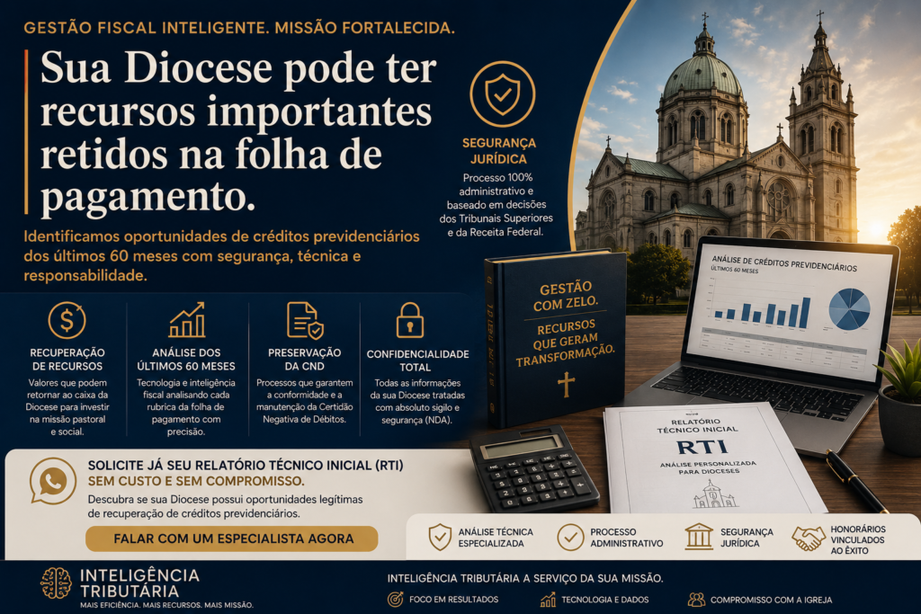 Gestão fiscal para dioceses com análise de créditos previdenciários na folha de pagamento dos últimos 60 meses.