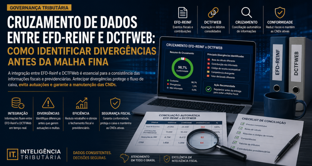 Cruzamento de dados entre EFD-Reinf e DCTFWeb para identificar divergências fiscais